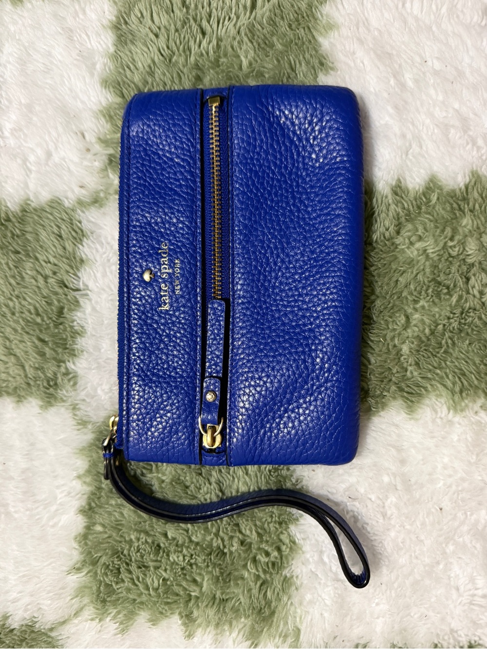 kate spade Electric Blue Pebbled Leather Wristlet Clutch